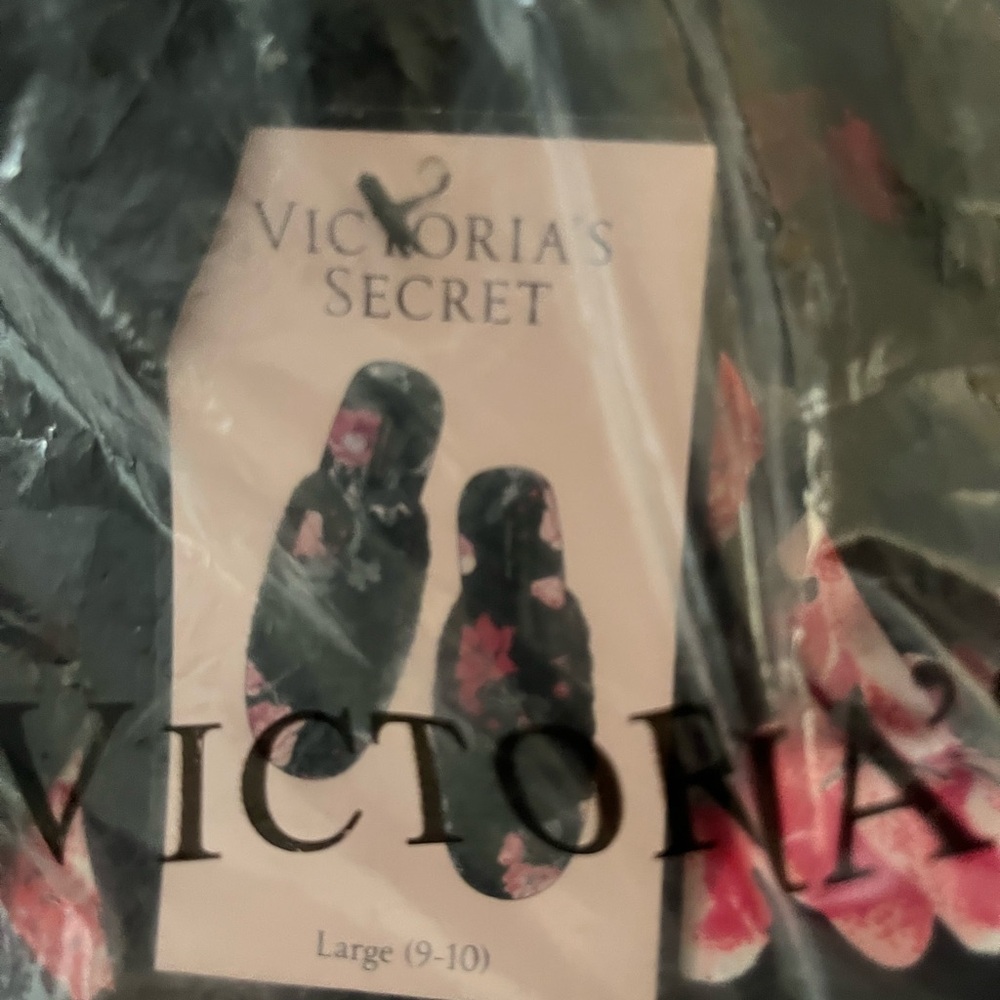 Victoria's Secret Black and Pink Floral slippers